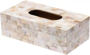 Caja de pañuelos con incrustaciones de nácar de Color blanco de diseño moderno hecho a mano elegante soporte de pañuelos para dormitorio y sala de estar - Product Image 5