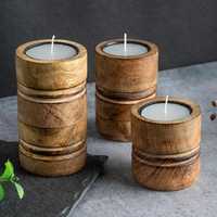 Contenedor de velas de madera de lujo artesanal de calidad superior portavelas ecológicos para Decoración de mesa y eventos