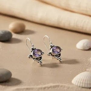 Boucles d'oreilles pendantes en argent 925 avec améthyste pour femmes, bijoux fantaisie, cadeau - Product Image 2