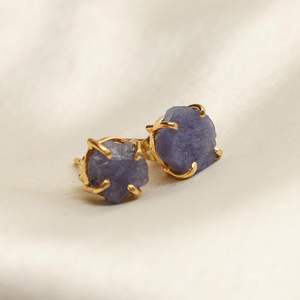 Boucles d'oreilles en tanzanite brute de 8 à 10mm Bijoux en argent artisanal Boucles d'oreilles en pierres précieuses brutes Cadeau pour ses bijoux - Product Image 3