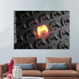 Lienzo Impreso: Decoración de Habitación Gamer con Control de Videojuegos 3D, Arte en Vidrio Templado - Product Image 1