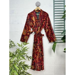 Robe de chambre unisexe de luxe en velours, élégante, Ikat Grn Malibu Blulich, Kimono reversable doublé de soie, pour automne-hiver - Product Image 1