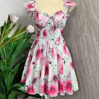 Robe longue en soie tendance à col carré, motif floral simple, manches courtes, taille naturelle, lavable, respirante, pour jeunes femmes