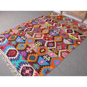 พรมตุรกีวินเทจ ขนาดใหญ่ 5.5x8.1 ฟุต พรมลายดอกไม้สีแดง - Product Image 2