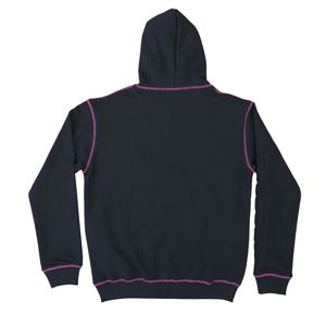 Chándal de punto de contraste con logotipo en relieve personalizado, forro polar negro con costuras rosas, Capucha forrada de satén, Sudadera con capucha y cremallera - Product Image 5