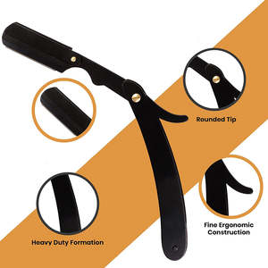 Rasoir à lames droites professionnel pour barbier, noir mat, acier inoxydable allemand, rasoirs à lames pour cheveux - Product Image 5