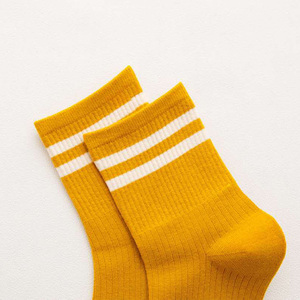 Pairs of Unisex Crew <b>Socks</b> Classic <b>White</b> Striped Design, Sporty & Collegiate Style Comfortable Breathable - Product Image 1