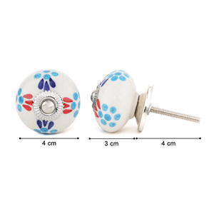 Pomo de cerámica blanca con tirador de cajón decorativo con patrón floral azul y rojo - Product Image 4