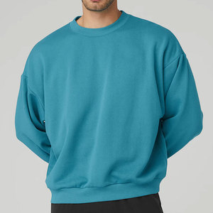 Vente en gros recadrée ras du cou pull blanc poids lourd 100% coton sweats à capuche Logo personnalisé col rond surdimensionné basiques sweats hommes - Product Image 5