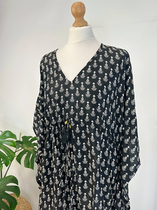 Robe caftan courte Boho de luxe 100% coton mélange soyeux impression numérique Robe fluide pour été printemps décontracté plage maison salon Robe - Product Image 3