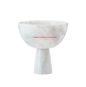 Bol sur pied en marbre blanc moderne Pièce maîtresse décorative moderne pour la décoration intérieure et l'affichage de table Bol à fruits naturels - Product Image 3
