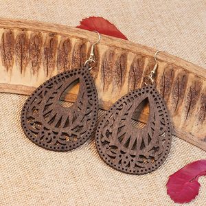 Boucles d'oreilles en forme de larme en bois 2 paires boucles d'oreilles en bois naturel cadeaux pour femmes filles boucles d'oreilles goutte légère pendentif bohème - Product Image 5