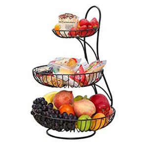 Corbeille à fruits en fil métallique à 3 niveaux Design décoratif Support pour corbeille à pain et légumes Support pour fruits Organisateur de rangement pour bols à fruits - Product Image 2
