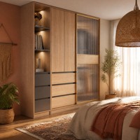 Armoire moderne de luxe armoire porte coulissante avec miroir marron chambre portes coulissantes armoire pour vêtements ensemble armoire en bois