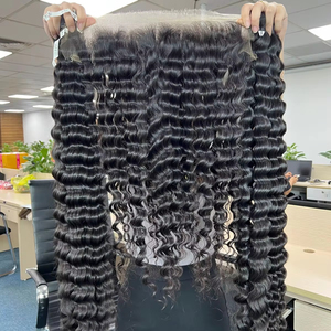 ชุดลูกไม้ธรรมชาติขนาด10 "-50" สำหรับต่อผม100% หนังกำพร้าแบบลอนลึกสไตล์กัมพูชา - Product Image 1