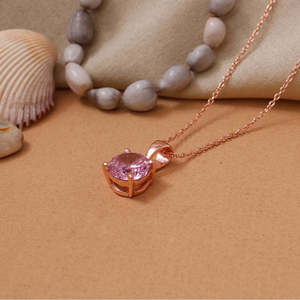Collar con baño de oro rosa y colgante de piedra rosa, cadena geométrica moderna de acero inoxidable, joyería budista para mujer - Product Image 1