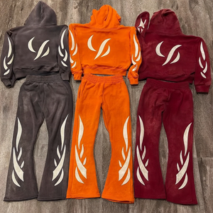 Conjunto de Sudadera con Capucha y Pantalones Deportivos para Hombre, Estilo Vintage, Lavado Ácido, con Cremallera, Felpa Francesa, con Logotipo Bordado en Aplique - Product Image 1