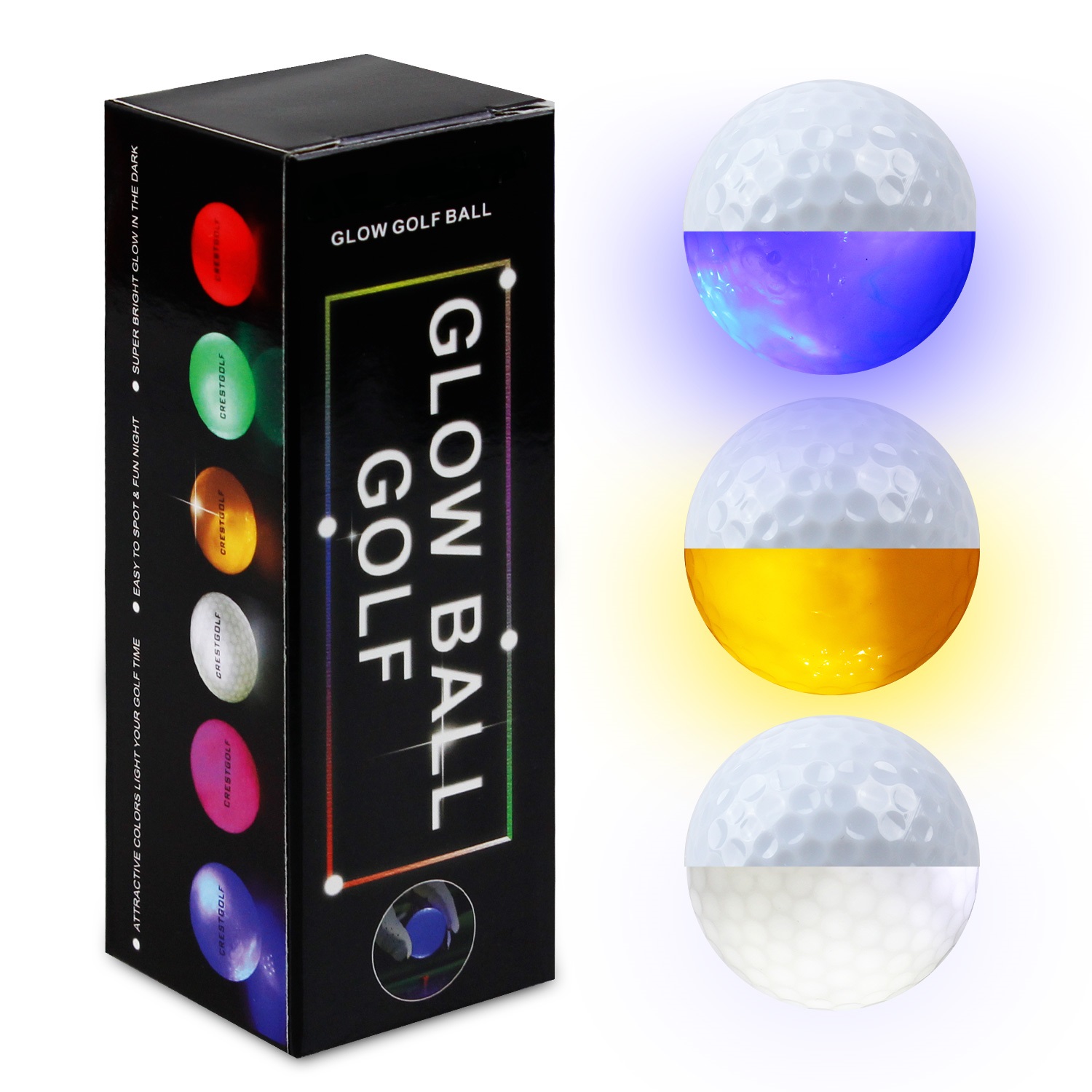 Constant Licht Gloeiende Golfballen Golf Tees Gekleurde Lichtgevende Led Golfballen Voor Nachttraining