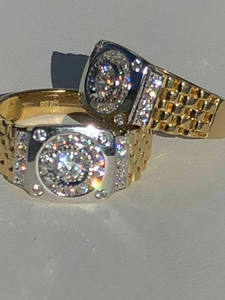 Bijoux fantaisie bicolores pour hommes en argent sterling 925 massif et or jaune 18 carats Bague en diamant moissanite Bague flexible - Product Image 2