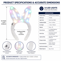 Serre-tête lumineux en PVC avec 14 lumières LED colorées en forme d'oreilles de lapin, accessoire capillaire clignotant pour enfants, idéal pour l'extérieur