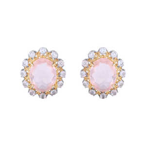 Pendientes de Plata de Ley 925 hechos a mano para mujer, piedras preciosas de cuarzo rosa Natural fino, acento dorado, corte ovalado facetado, piedras preciosas grandes - Product Image 1