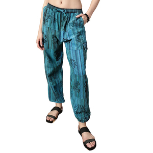 กางเกงฮาเร็มผ้าฝ้ายพิมพ์ลายดิจิทัลสำหรับผู้หญิงใส่สบายทรงหลวมผ้าซาตินยืดหยุ่นรูดลายนูน - Product Image 1