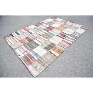 Handmade <b>Rustic</b> Beige Striped Turkish <b>Rug</b> 5.5 X 7.5 ft Rectangle Patchwork Wool Dining Room Carpet Eco Friendly Medium Pile - Product Image 2