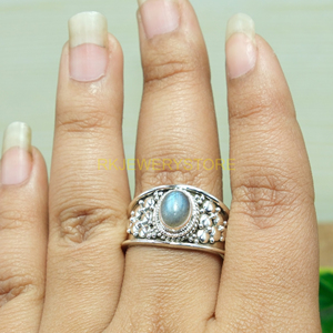 Natural Blue Fire Labradorite Gemstone <b>Ring</b> 925 Sterling <b>Silver</b> Handmade Unique Design <b>Ring</b> Large Stone <b>Statement</b> <b>Ring</b> Gift - Product Image 4