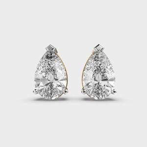 Pendientes de Diamante Cultivado en Laboratorio, Corte Pera, Chapados en Rodio, con Barra de Oro de Dos Tonos, Engaste de Garras, Oro Blanco/Rosa/Amarillo de 14K, Regalo - Product Image 1