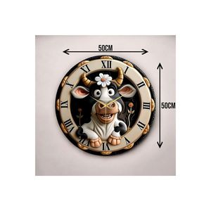 Reloj de Pared Infantil Redondo Clásico con Diseño de Vaca Colorida, 50 cm, Silencioso, de Madera, con Números, para Regalo - Product Image 5