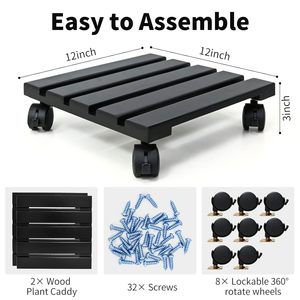 Support de plante en bois avec roulettes verrouillables, support de plante roulant robuste pour une utilisation en intérieur et en extérieur - Product Image 5