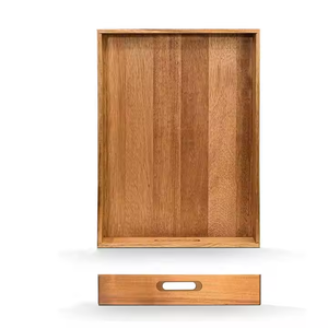 Plateaux de service gigognes en bois plus grands Plateau de dîner en acacia Plateaux en bois d'acacia avec poignées par Crescent Crafts - Product Image 3