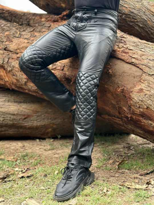 Pantalones de piel de cordero auténtica para hombre 2025 personalizados, pantalones impermeables ajustados para motociclista, a prueba de viento, en tallas grandes - Product Image 4