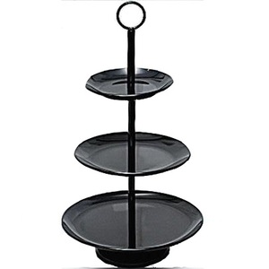 Soporte de pastel de aluminio de forma redondeada para fiesta de cumpleaños y bodas estilo moderno soporte de pastel de acabado antiguo negro brillante - Product Image 1