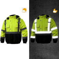 Chaquetas de Seguridad de Nailon con Cierre Frontal y Cuello Alto, Alta Visibilidad, para Hombre, con Bolsillos Frontales, Mangas Largas y Forro Polar Interior