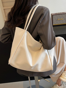 Sac fourre-tout en microfibre marron, couleur unie, style minimaliste, ouverture supérieure, sac à bandoulière pour femme, usage quotidien, toutes saisons - Product Image 4