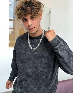 2024 llegadas Premium 100% algodón de gran tamaño vintage lavado ácido francés Terry suéter para hombre Sudadera de cuello redondo - Product Image 5