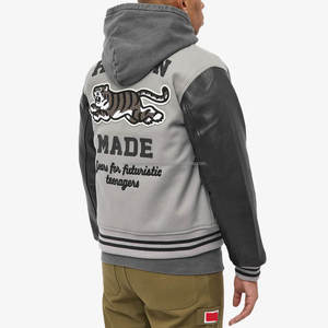 Veste universitaire en cuir de haute qualité pour homme, hiver, logo personnalisé, broderie, patchwork, streetwear, col montant, veste bomber - Product Image 2