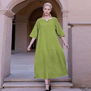 Vestido holgado de lino y algodón para mujer, el mejor vestido de verano de manga corta de talla grande, vestido informal sencillo con cuello redondo de Color sólido para mujer - Product Image 4
