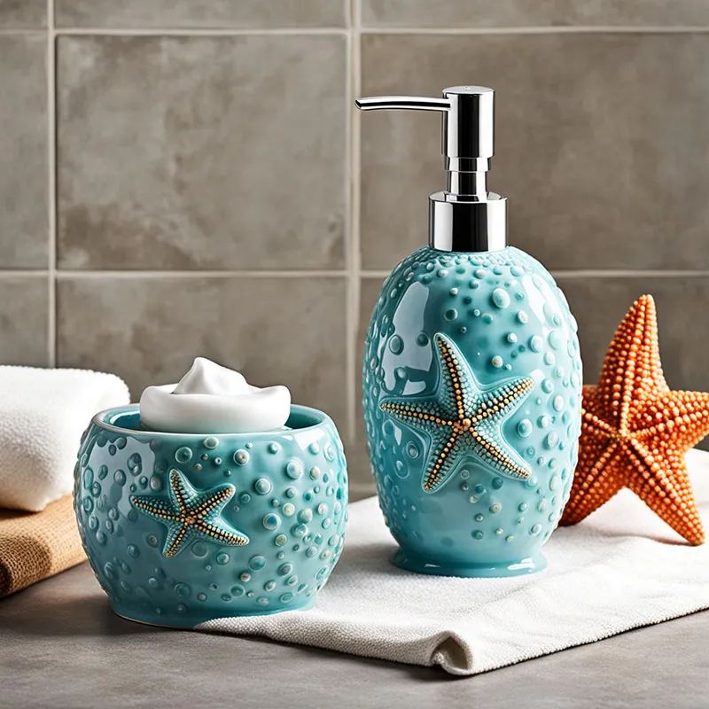 Hotel küche badezimmer haus seife ausgabe dekor individuell niedlich meeres-stil keramik sternenfisch schaumstoff flüssigseife ausgabeglas-set