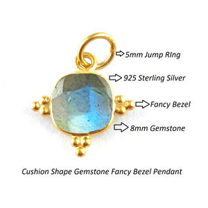 Forma de cojín turquesa piedra natal 925 plata esterlina oro Vermeil bisel ajuste 8mm colgante Certificado de terceros para - Product Image 3