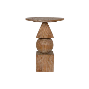 Mesa Auxiliar Moderna Hecha a Mano de Madera de Tilo con Tapa de Mármol, Acabado Natural, Base Acanalada, Mesa Redonda, Mueble Único para Dormitorio - Product Image 5