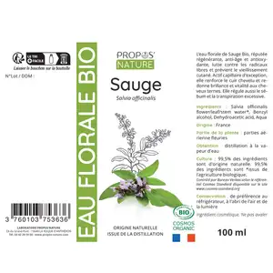 AGUA FLORAL DE SALVIA-SALVIA OFFICINALIS-HIDROSOL CERTIFICADO ORGÁNICO-LOCIÓN TÓNICA PURA Y NATURAL 100%-100 ML