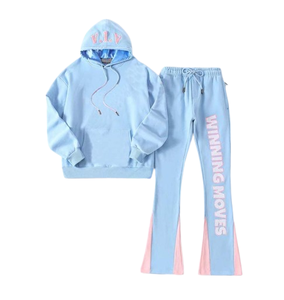 Chándal acampanado lavado ácido con logotipo personalizado para hombre chándal acampanado de invierno con bordado de chenilla de felpa francesa de peso pesado para hombre-Plus - Product Image 3