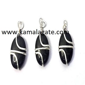 Cabochon de pierres précieuses en sélénite blanche naturelle de forme ovale en pierre semi-précieuse avec pendentifs en fil métallique - Product Image 3