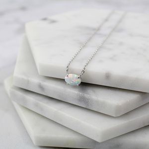 Silver Plated Silver Chain Tiny <b>Opal</b> Stone <b>Necklace</b> for Women's/Unisex/Children's Engagement & Wedding - Product Image 3
