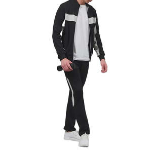 High Quality <b>Black</b> Solid Color Men's Sports Active Wear Tracksuit Waterproof Blank Lightweight Windbreaker Track Suit Set - Product Image 1