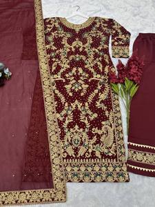 FabZone <b>Women's</b> Designer Faux Georgette Embroidery <b>Kurta</b> Set Vintage Style for Party - Product Image 5