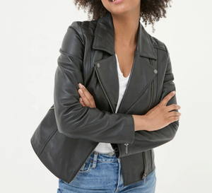 Blouson moto unisexe en cuir PU noir, coupe classique, col rabattable, fermeture éclair, couleur unie, pour l'automne - Product Image 1