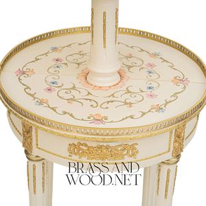 Mesa Auxiliar Redonda Blanca de Lujo de 2 Niveles con Arte Floral Pintado a Mano, Detalles en Latón Dorado y Compartimentos de Almacenamiento Forrados en Terciopelo - Product Image 5
